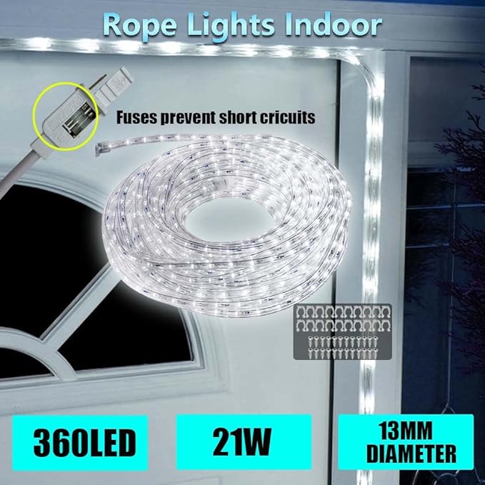 33FT White LED Rope Lights Outdoor,Flexible Tube Rope Lights Plug in,Connecting Rope Lights for Deck,Patio,Camping,Porch,Christmas Holiday Decoration