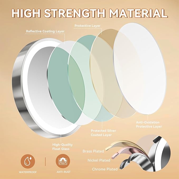 Auxmir Rechargeable Wall Mounted Lighted Makeup Mirror, 8" Double Sided 1X/10X Magnifying Vanity Mirror, 3 Color Lights Touch Dimmable Bathroom Cosmetic with 360° Swivel 13 Inch Extendable Arm, Chrome