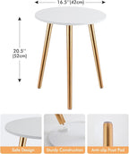 Apicizon Round Side Table Set of 2, White Nightstand Coffee End Table for Living Room, Bedroom, Small Spaces, Morden Side Table Home Decor Bedside with Wood Legs 16.5 Inches