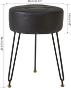 IBUYKE Faux Leather Round Footrest Stool, Makeup Vanity Stool Side Table, PU Dressing Table Seat, Pouf Couch Stool, Golden Steel Legs, Black LG-31B
