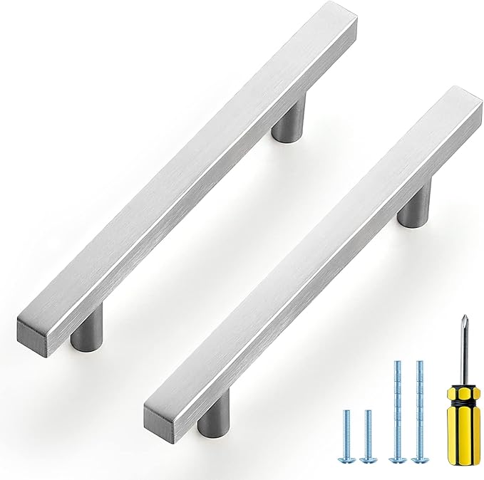 Ravinte Brushed Nickel Cabinet Handles 20 Pack 4 inch Satin Nickel Square Cabinet Pulls Silver Hardware for Kitchen 6 inch Overall Length Stainless Steel Drawer Pulls