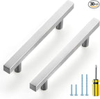 Ravinte Brushed Nickel Cabinet Handles 30 Pack 4 inch Satin Nickel Square Cabinet Pulls Silver Hardware for Kitchen Cabinets 6 inch Overall Length Stainless Steel Drawer Pulls