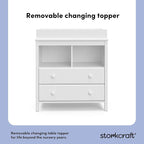 Storkcraft Alpine 2 Drawer Changing Table Chest (White) - Attached Changing Table Topper Fits Any Standard-Size Baby Changing Pad, 2 Drawers, 2 Shelves for Extra Nursery Storage, Easy to Assemble