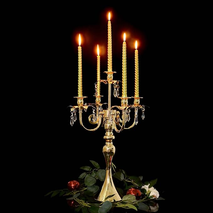 2PCS Gold 5-Arm Candelabra Centerpiece - 20.3" Tall Metal Candle Holder for Wedding, Party & Home Decor - Vintage Table Centerpiece for Events, Dining Room, Church Decorations
