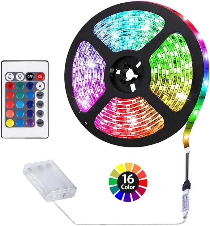 ACONDE Battery Powered LED Strip Lights, Remote Controlled, Multi-Color Changing, DIY Indoor and Outdoor Decoration, 6.56ft/2M