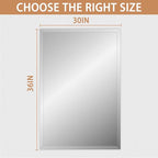 Frameless Mirror for Bathroom Vanity,24x36in Wall Mounted Mirrors for Over Sink Decorative Rectangular Frameless Mirror,With Polished Edge,Hangs Horizontally Or Vertically,Entryways,Room,Shatterproof