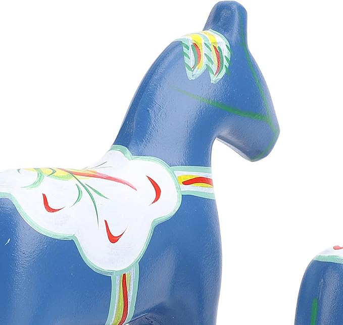 EVGATSAUTO Hand Painted Swedish Wooden Horse Figurine Pair Home Wedding Decor Nordic Design Blue