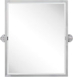 Polished Silver Metal Framed Pivot Rectangle Bathroom Mirror Tilting Beveled Vanity Mirrors for Wall, Overall 23.9 x 24 inches (Mirrror 20 x 24 inches)