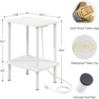 Apicizon 2 Tier End Table Set of 2, Small Side Table with Charging Station, Boho Bedside Table with USB Ports and Outlets, Nightstand for Small Spaces, Bedroom, Living Room, Easy Assembly, White