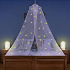 Canopy for Girls Bed with Pre-Glued Glow in The Dark Stars - Princess Mosquito Net Room Decor - Kids & Baby Bedroom Tent with Galaxy Lights - 1 Opening Canopy Bed & Hanging Kit Included