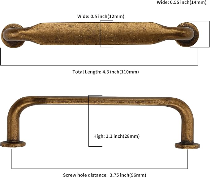Asidrama 20 Pack 3.75 Inch(96mm) Antique Brass Kitchen Cabinet Handles, Cabinet Pulls Vintage Retro Kitchen Cabinet Hardware for Cupboard Drawer Pulls