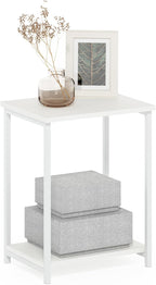 Furinno Simplistic Side Table, 2-Tier Metal Frame End Table with Open Shelf, Night Stand, Bedside Table, for Living Room, Bedroom, White