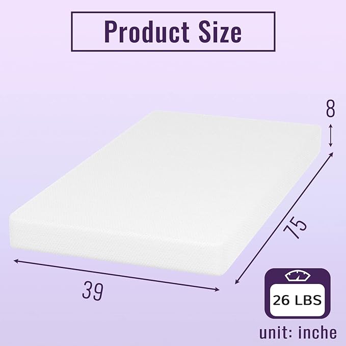 PayLessHere Memory Foam Mattress Cooling Gel Bamboo Charcoal Infused 8 inch CertiPUR-US Certified Breathable Bed Mattress Supportive & Pressure Relief,Fiberglass Free,White Twin