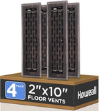 2x10 Inches 4 Pack Heavy Duty Walkable Floor Register - Easy Adjust Air Supply Lever Decorative Floor Vent Covers, Boston Design Vent Covers for Home - Oil Rubbed Bronze