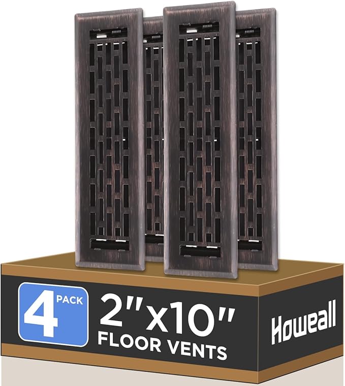 2x10 Inches 4 Pack Heavy Duty Walkable Floor Register - Easy Adjust Air Supply Lever Decorative Floor Vent Covers, Boston Design Vent Covers for Home - Oil Rubbed Bronze