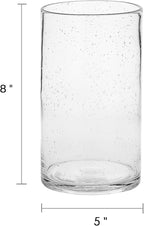 ARIAMOTION Hurricane Candle Holder for Pillar Glass Cylinder Vase Modern Rustic Centerpiece Clear Seeded Home Decor for Kitchen Table Living Room 8" H 1 Pack