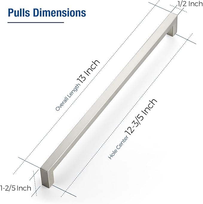 JOY DECOR 4 Pack Cabinet Handles, Brushed Nickel Cabinet Pulls, 12-3/5 Inch Kitchen Closet Handles Square Drawer Pulls Stainless Steel Drawer Hardware, 320mm Hole Centers