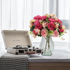 Artificial Peonies Silk Flowers in Glass Vase Faux Flowers Bouquets Modern Penoy Arrangement 4 Pack for Home Decoration Table Centerpiece (Rose Red)