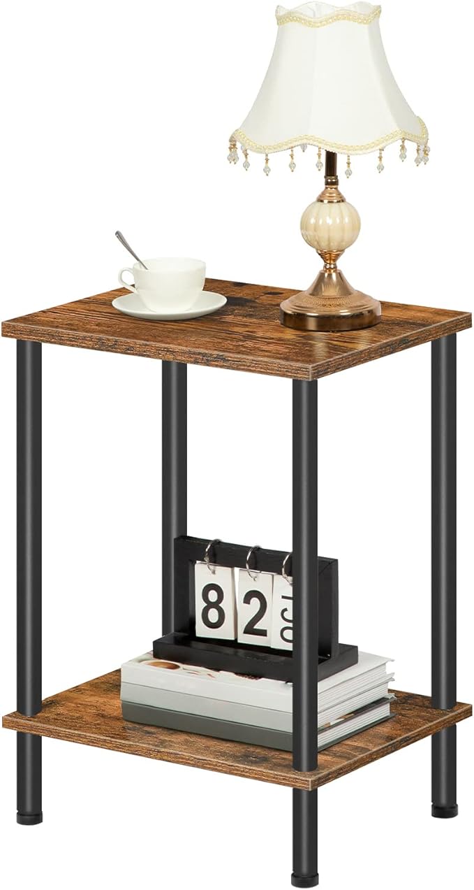 HOOBRO End Table, Small Side Table, Nightstand with 2-Layer Storage Shelves, Sofa Table for Small Spaces, Living Room, Bedroom, Stable Frame, Easy Assembly, Rustic Brown BF09BZ01