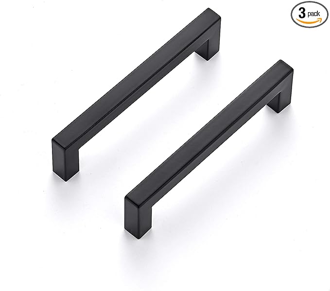 Ravinte 3 Pack 5 Inch Square Cabinet Handles - Matte Black Drawer Pulls for Kitchen, Cupboard, Cabinet Hardware