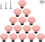HUAMULAN 15 PCS Cabinet Knobs Glossy Ceramic Dresser Mushroom Table Drawer Cupboard Pull Furniture DIY Wardrobe Solid Color Vintage Handle,with 3 Size Mounting Screws
