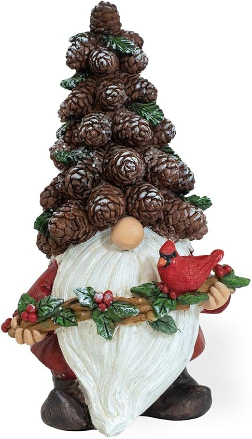 Boston International Christmas Tabletop Gnome Figurine, 4 x 7.5-Inches, Pinecone Hat Phil