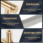 Knurled Cabinet Pulls 2 Pack, 5 Inch Long Cabinet Handles Metal Door Pulls, Kitchen Drawer Pull Knurled Dresser Handles - 3 3/4" Hole to Hole, Grey & Gold