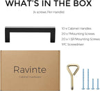 Ravinte 10 Pack Black Solid Kitchen Cabinet Handles Matte Black Cabinet Pulls Slim Drawer Pulls with 3-1/2 Inch Hole Center Square Bar Kitchen Cabinet Hardware