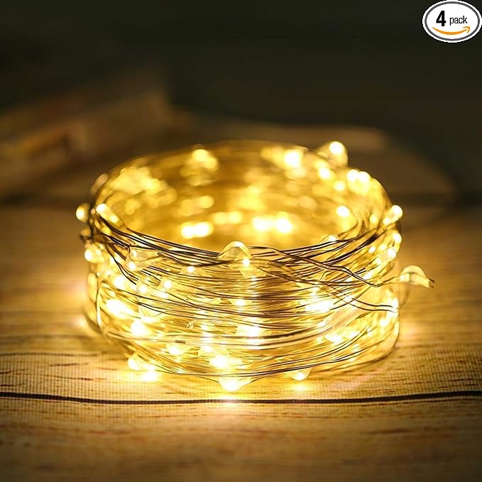 ANJAYLIA 4 Pack Fairy Lights 33ft 100 LED String Lights Battery Operated Mini Twinkle Starry Lights for Wedding, Party, Christmas, Decor, Warm White