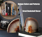 AMOYSTONE Agate Bookends for Shelf Decorative Geode Book Ends for Heavy Books Crystal Bookends for Shelves Nature Brown Small(1 Pair, 2-3 LBS)