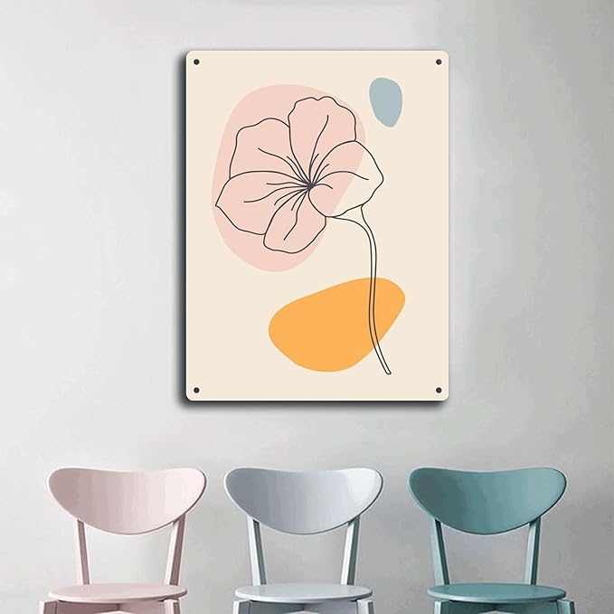 Metal Tin Signs Abstract Flower Line Art Metal Tin Signs 12x16inch Tin Sign
