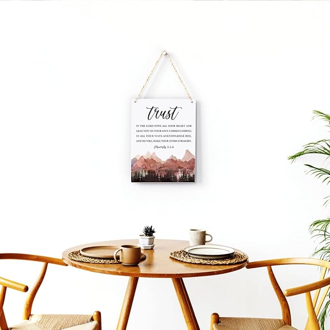 Proverbs 3:5-6 Christian Wall Decor Inspirational Decor Christian Gifts Bible Verse Wall Art Scripture Wooden Hanging Sign for Modern Home Office Bathroom Bedroom Wall Art Decoration 8 x 10 Inches