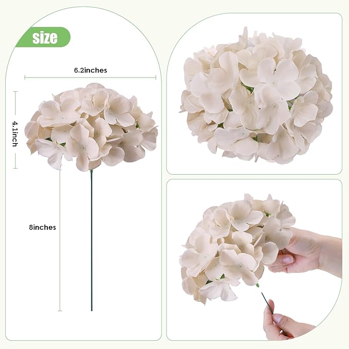 AVIVIHO 65pcs Fake Flowers Beige Hydrangea Artificial Flowers Bulk Realistic Hydrangeas Silk Flowers with Stems for Western Boho Decor, Rustic Flowers Home Weddings,Party Table Decorations