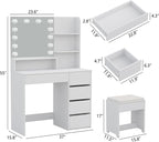 Furniouse 37" W Vanity Desk, Vanity Mirror with Lights and Table Set with 5 Drawers, Vanity Set 3 Lighting Modes Brightness Adjustable for Bedroom Studio