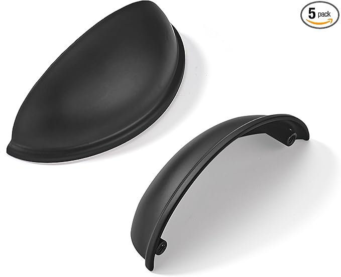 khtumeware 5 Pack 2-1/2" Drawer Pulls Matte Black Cabinet Cup Pulls Kitchen Hardware Cabinet Handles Drawer Handles Knobs 2.5 inch Hole Center