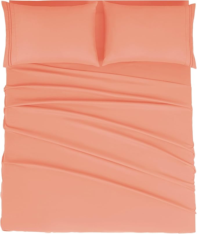 Mejoroom Queen Size Sheet Set - Hotel Luxury 1800 Bedding Sheets & Pillowcases - Deep Pocket Fitted Sheet, Soft, Breathable, Wrinkle & Fade Resistant - 4 Piece (Queen, Coral)