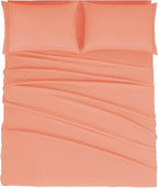 Mejoroom Queen Size Sheet Set - Hotel Luxury 1800 Bedding Sheets & Pillowcases - Deep Pocket Fitted Sheet, Soft, Breathable, Wrinkle & Fade Resistant - 4 Piece (Queen, Coral)