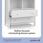 Storkcraft Alpine 2 Drawer Changing Table Chest (White) - Attached Changing Table Topper Fits Any Standard-Size Baby Changing Pad, 2 Drawers, 2 Shelves for Extra Nursery Storage, Easy to Assemble