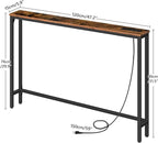 HOOBRO 47.2" Narrow Console Table with Power Outlet, 5.9" Behind Couch Table with Charging Station, Long Sofa Side Table, Skinny Entryway Table for Living Room, Hallway, Foyer, Rustic Brown BF15XG01G1