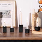 LETINE 12pcs Black Vertical Stripe Glass Candlestick Holders - Chic Taper Candle Sticks Holder Set for Elegant Dining & Home Decor - Ideal Candle Holders for Wall,Living Room,Bedroom, Kitchen Decor