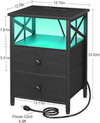 AMHANCIBLE Nightstand with Fast Charging Station, End Table Living Room with USB Charger 3-Port & 2-Power Outlet, Bedside Table with Fabric Drawers for Bedroom HET052LBK1