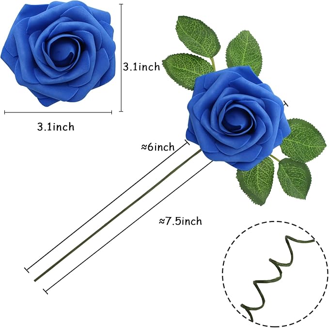 Artificial Flowers Realistic Roses, 25pcs Blue & White Real Looking Fake Roses with Stem for DIY Wedding Bouquets Centerpieces Bridal Shower Party Home Romantic Decorations (25pcs, Shades of Blue)