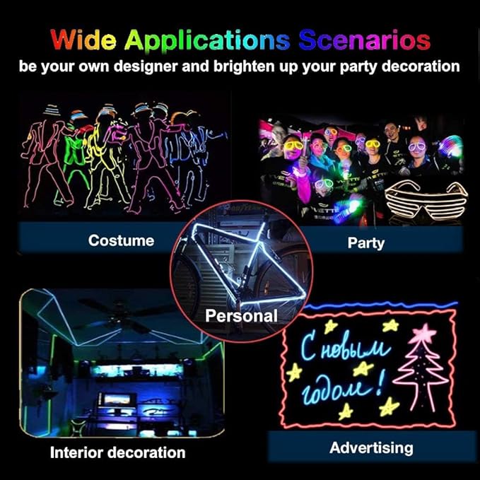 MaxLax EL Wire Orange, 2M Portable Battery Pack Neon Light Strip 360° Cuttable Glowing Rope Lights for Parties, Halloween, DIY Decoration