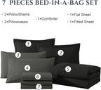 Monbix King Size Comforter Set - 7 Pieces Bed in a Bag King, Black Bedding Sets with Comforter, All Seasons Down Alternative Comforter Bed Set with Sheets, Pillowcases & Shams
