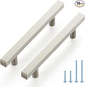 JOY DECOR 10 Pack 4 Inch Brushed Nickel Square Cabinet Handles Stainless Steel Cabinet Hardware Pulls for Kitchen and Drawers with 6-2/5 Inch Overall Length