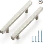 JOY DECOR 10 Pack 4 Inch Brushed Nickel Square Cabinet Handles Stainless Steel Cabinet Hardware Pulls for Kitchen and Drawers with 6-2/5 Inch Overall Length