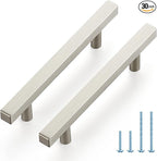 JOY DECOR 30 Pack 4 Inch Brushed Nickel Square Cabinet Handles Stainless Steel Cabinet Hardware Pulls for Kitchen and Drawers with 6-2/5 Inch Overall Length