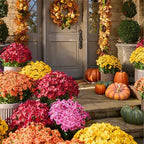Artificial Mums for Outdoors, Faux Sunset Mum Flowers Planters for Indoor Outside Decor, Fake Look Real, Vibrant, UV Resistant, Waterproof, Windproof (Pink, 5 Bundle)