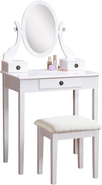 Roundhill Furniture Moniya White Wood Vanity Table and Stool Set (3415WH) Medium