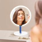 9.65-inch Lighting Makeup Mirror, 1x / 10x,Touch Control,3-Color Adjustable,Metal Stand,up and Down Adjustable Makeup Mirror, High Color Rendering, Eye-Protecting Light Source,Ultramarine